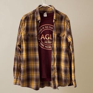 Eagles Band Tee + Plaid Flannel Shirt Set | XL + M | Rock Tour Layered Look